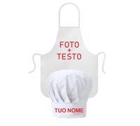 GFD Set Grembiule e Cappello da Chef Personalizzabili - Grembiule da Cucina Personalizzato - Cappello da Cuoco Chef - Taglia Unica Adulti - Idea Regalo Cucina (KIT Grambiule + Cappello)