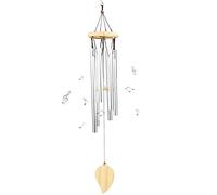 Gfdg Carillon Vento,Campane Vento di Tubolari,Scacciapensieri da Esterno,Campanello a Vento in Legno e Alluminio,Carillon del Vento Commemorativo,per Giardino,Patio e Decorazione Domestica (Argento)