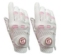 GFDSGRE Guanti Golf 2 pezzi Guanti da golf in pelle con Bling Ball Marker Grip extra Sinistra Destra Mano Rosa Fit Signore Girl Golfer(Worn on Right Hand,L)