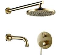 GFHOOZ Doccia di Lusso in Ottone Dorato Spazzolato con soffione Doccia a Pioggia Rotondo da 10 Pollici e rubinetti per Vasca, Set di rubinetti per Bagno a Parete, Set Doccia MOD