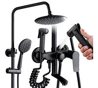 GFHOOZ Miscelatore per Doccia da Bagno Cromato e Nero, soffione Doccia a Pioggia Rotondo da 22 cm, Kit di Asta saliscendi Regolabile in 3 modalità, Set di miscelatori per Vasca