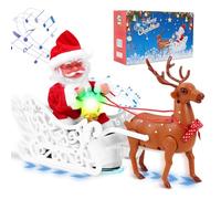 Gfilay Giocattoli Natalizi Elettrici di Babbo Natale con Renne e Slitta, Canto e Danza con Jingle Bell Rock, Decorazione Natalizia con Musica e Luci, Regalo Divertente per Bambini e Famiglia
