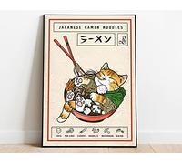 GFJQJH Targa in metallo retrò, 30,5 x 40,6 cm, tema gatto e ramen noodles, montaggio a parete, latta 30 x 40 cm, cartello decorativo