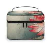 GFLFMXZW Beauty case da viaggio per donne, con fiore e libellula, borsa per il trucco grande per organizzare il trucco, borsa per la ricezione, fiore e libellula, 25 x 18 x 15 cm, borsa per cosmetici
