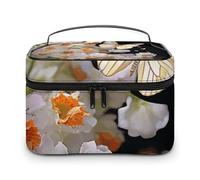 GFLFMXZW Beauty case da viaggio per donne, farfalle, narciso, fiori, borsa per il trucco, grande, organizer per trucco, borsa per ricezione, farfalle, narciso, fiori, 25 x 18 x 15 cm, cosmetici