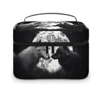 GFLFMXZW Beauty case da viaggio per donne, lupi sotto la luna, borsa per il trucco per borsa grande organizer per il trucco, borsa per ricezione, lupi sotto la luna, 25 x 18 x 15 cm, borsa per