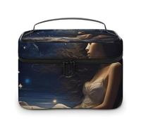 GFLFMXZW Beauty case da viaggio per donne, romantica, luna e stelle, borsa per il trucco grande organizer per il trucco, borsa per la ricezione, luna romantica e stelle, 25 x 18 x 15 cm, borsa per