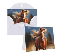 GFLFMXZW Biglietti di auguri bianchi con stampa di cavallo che corre, con buste, biglietti di ringraziamento per tutte le occasioni, 10,2 x 15,2 cm