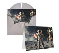 GFLFMXZW Biglietti di auguri con stampa astronauta che atterrano sulla luna, biglietti vuoti con buste, set di biglietti di ringraziamento per tutte le occasioni, 10,2 x 15,2 cm