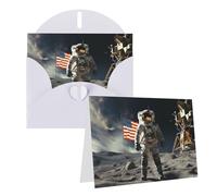 GFLFMXZW Biglietti di auguri con stampa astronauta che atterrano sulla luna, biglietti vuoti con buste, set di biglietti di ringraziamento per tutte le occasioni, 10,2 x 15,2 cm