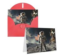 GFLFMXZW Biglietti di auguri con stampa astronauta che atterrano sulla luna, biglietti vuoti con buste, set di biglietti di ringraziamento per tutte le occasioni, 10,2 x 15,2 cm
