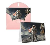 GFLFMXZW Biglietti di auguri con stampa astronauta che atterrano sulla luna, biglietti vuoti con buste, set di biglietti di ringraziamento per tutte le occasioni, 10,2 x 15,2 cm