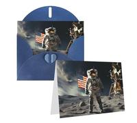 GFLFMXZW Biglietti di auguri con stampa astronauta che atterrano sulla luna, biglietti vuoti con buste, set di biglietti di ringraziamento per tutte le occasioni, 10,2 x 15,2 cm