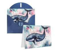 GFLFMXZW Biglietti di auguri con stampa di balene ad acquerello, biglietti vuoti con buste, biglietti di ringraziamento per tutte le occasioni, 10,2 x 15,2 cm