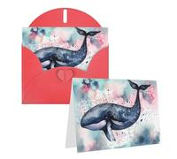 GFLFMXZW Biglietti di auguri con stampa di balene ad acquerello, biglietti vuoti con buste, biglietti di ringraziamento per tutte le occasioni, 10,2 x 15,2 cm