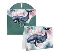 GFLFMXZW Biglietti di auguri con stampa di balene ad acquerello, biglietti vuoti con buste, biglietti di ringraziamento per tutte le occasioni, 10,2 x 15,2 cm