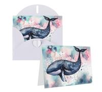 GFLFMXZW Biglietti di auguri con stampa di balene ad acquerello, biglietti vuoti con buste, biglietti di ringraziamento per tutte le occasioni, 10,2 x 15,2 cm