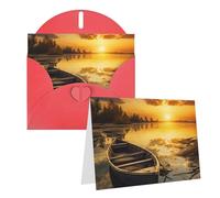 GFLFMXZW Biglietti di auguri con stampa di barca in legno con tramonto sul fiume, biglietti vuoti con buste, biglietti di ringraziamento per tutte le occasioni, 10,2 x 15,2 cm