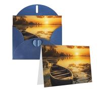 GFLFMXZW Biglietti di auguri con stampa di barca in legno con tramonto sul fiume, biglietti vuoti con buste, biglietti di ringraziamento per tutte le occasioni, 10,2 x 15,2 cm