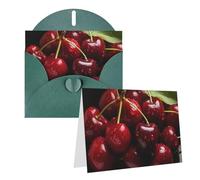 GFLFMXZW Biglietti di auguri con stampa di ciliegie rosse, biglietti vuoti con buste, set di biglietti di ringraziamento per tutte le occasioni, 10,2 x 15,2 cm