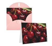 GFLFMXZW Biglietti di auguri con stampa di ciliegie rosse, biglietti vuoti con buste, set di biglietti di ringraziamento per tutte le occasioni, 10,2 x 15,2 cm