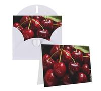 GFLFMXZW Biglietti di auguri con stampa di ciliegie rosse, biglietti vuoti con buste, set di biglietti di ringraziamento per tutte le occasioni, 10,2 x 15,2 cm