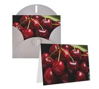 GFLFMXZW Biglietti di auguri con stampa di ciliegie rosse, biglietti vuoti con buste, set di biglietti di ringraziamento per tutte le occasioni, 10,2 x 15,2 cm