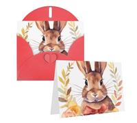 GFLFMXZW Biglietti di auguri con stampa di coniglietto con rosetta, biglietti di auguri vuoti con buste, biglietti di ringraziamento per tutte le occasioni, 10,2 x 15,2 cm