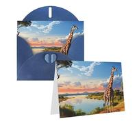 GFLFMXZW Biglietti di auguri con stampa di paesaggio africano con fiume Nilo e giraffa, biglietti di auguri vuoti con buste, biglietti di ringraziamento per tutte le occasioni, 10,2 x 15,2 cm