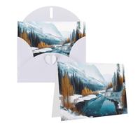 GFLFMXZW Biglietti di auguri con stampa di scene innevate con montagne invernali, biglietti vuoti con buste, biglietti di ringraziamento per tutte le occasioni, 10,2 x 15,2 cm