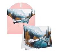 GFLFMXZW Biglietti di auguri con stampa di scene innevate con montagne invernali, biglietti vuoti con buste, biglietti di ringraziamento per tutte le occasioni, 10,2 x 15,2 cm