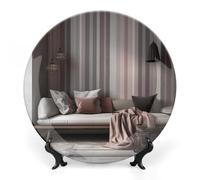 GFLFMXZW Bone China Piatto decorativo con espositore Carta da parati a righe Piatti decorativi in ceramica Rotondo Piatto da pranzo in ceramica Artigianato Ornamenti in ceramica per Home Office
