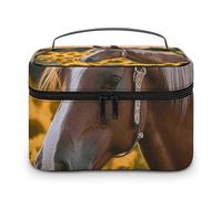 GFLFMXZW Borsa per il trucco da viaggio Borsa cosmetica da donna Giallo Girasole Cavallo Borsa per il trucco Grande Custodia organizer per trucco Borsa per ricezione, Cavallo Girasole Giallo