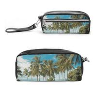 GFLFMXZW Borsa per trucchi da viaggio borsa cosmetica da donna con alberi di cocco tropicali borsa per trucco da spiaggia borsa grande organizer per trucco, spiaggia tropicale, alberi di cocco