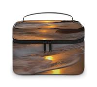 GFLFMXZW Borsa per trucchi da viaggio borsa cosmetica da donna Sunrise Beach Makeup Pouch per borsa grande organizer per trucco borsa per ricezione, spiaggia all'alba, 25 x 18 x 15 cm, borsa cosmetica