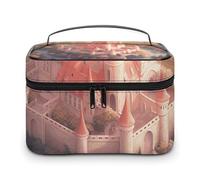 GFLFMXZW Borsa per trucchi da viaggio per donne con immagini di castello di pesche, borsa per il trucco per borsa grande organizer per il trucco borsa per ricezione, immagini del castello di pesche