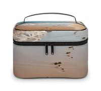 GFLFMXZW Borsa per trucchi da viaggio per donne con impronte sulla spiaggia, borsa per il trucco per borsa grande organizer per il trucco borsa per ricevimento, impronte sulla spiaggia, 25 x 18 x 15