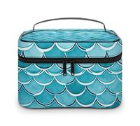 GFLFMXZW Borsa per trucchi da viaggio per donne onde blu Squama sirena scala borsa per il trucco borsa grande organizer per trucco borsa per ricevimento borsa per il trucco, onde blu, squama sirena