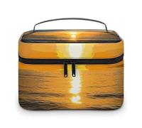 GFLFMXZW Borsa per trucchi da viaggio per donne Sunrise Horizon Borsa per il trucco per borsa grande organizer per trucco Borsa per ricezione, orizzonte dell'alba, 25 x 18 x 15 cm, borsa cosmetica