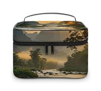 GFLFMXZW Borsa per trucchi da viaggio per le donne The River Flows Lentamente Borsa per il trucco per borsa grande organizer per il trucco Borsa per ricezione, Il fiume scorre lentamente, 25 x 18 x 15