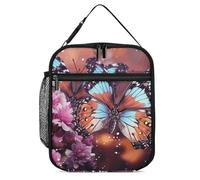GFLFMXZW Borsa termica per il pranzo da donna, riutilizzabile, con farfalle colorate su fiori, impermeabile, borsa termica per il pranzo per il lavoro