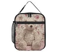 GFLFMXZW Borsa termica per il pranzo da donna, riutilizzabile, con orsi e fiori, impermeabile, borsa termica per il pranzo per il lavoro