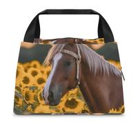 GFLFMXZW Borsa termica per il pranzo per le donne giallo girasole cavallo borse per il pranzo per gli uomini Lunchbox riutilizzabili Lunch Boxes