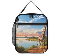 GFLFMXZW Borse per il pranzo isolate per le donne scatole per il pranzo riutilizzabili Paesaggio africano Fiume Nilo Giraffa Impermeabile Tote Bag Lunch Cooler Bag per il lavoro