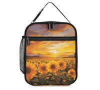 GFLFMXZW Borse termiche per il pranzo da donna, riutilizzabili, bel campo di girasole, tramonto, impermeabile, borsa termica per il pranzo per il lavoro