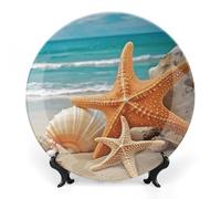 GFLFMXZW Piatto decorativo in porcellana Bone China con espositore a forma di stella marina, conchiglia, spiaggia, piatti decorativi in ceramica rotondi in ceramica, per casa, ufficio, decorazione da
