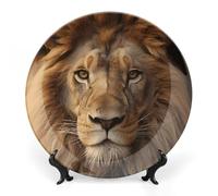 GFLFMXZW Piatto decorativo in porcellana Bone China con espositore a forma di testa di leone africano, piatti decorativi in ceramica rotonda in ceramica per decorazioni da parete per casa e ufficio