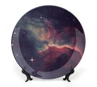 GFLFMXZW Piatto decorativo in porcellana Bone China con espositore, campo stellare nello spazio profondo, piatti decorativi rotondi in ceramica per piatti da pranzo artistici artigianali ornamenti in
