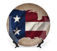 GFLFMXZW Piatto decorativo in porcellana Bone China con espositore con bandiera dello stato del Texas, piatti decorativi in ceramica rotonda in ceramica per decorazioni da parete per casa e ufficio