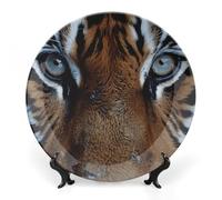 GFLFMXZW Piatto decorativo in porcellana Bone China con espositore con volto di tigre, primi piani, piatti decorativi in ceramica, rotondo, in ceramica, per casa, ufficio, decorazione da parete, 15,2
